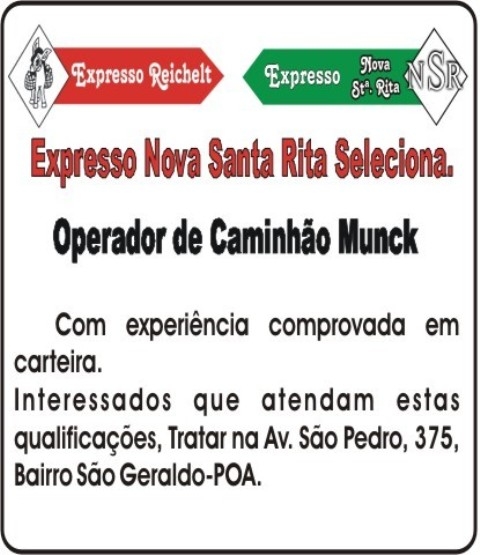 Expresso Nova Santa Rita Seleciona Operador de Caminhão Munck